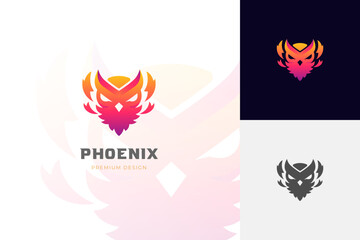Cute Flying phoenix gradient logo design. Baby Falcon or hawk awesome animal illustration vector template