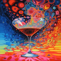 Illustration of a cocktail in a martini glass on a colorful background