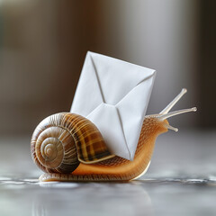 Snail Carrying White Envelope on Its Shell
