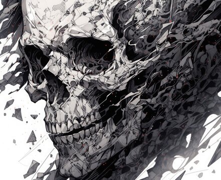 Digital Illustration of a Skull in Digital Grunge Style.