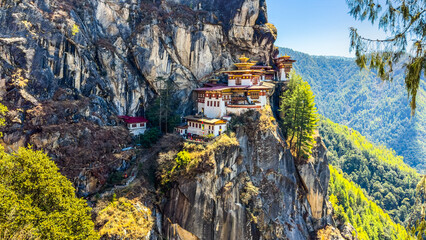 Taktshang Goemba, Tiger's Nest Monastery in Bhutan, View from afar.