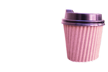 Disposable paper cups with plastic lids isolated on white background.
