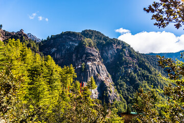 Taktshang Goemba, Tiger's Nest Monastery in Bhutan, View from afar.