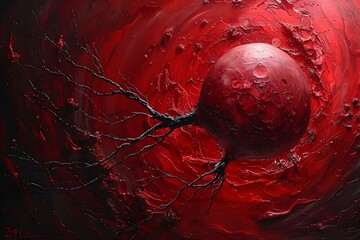 Detailed Acrylic Painting of a Resilient and Flexible Red Blood Cell with Textured Brushwork and Thick Paint