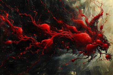 Harmonious Energy of Bone Marrow Growth and Division Impressionistic Abstract Painting Capturing Fluid Expressiveness of Blood Cells - obrazy, fototapety, plakaty
