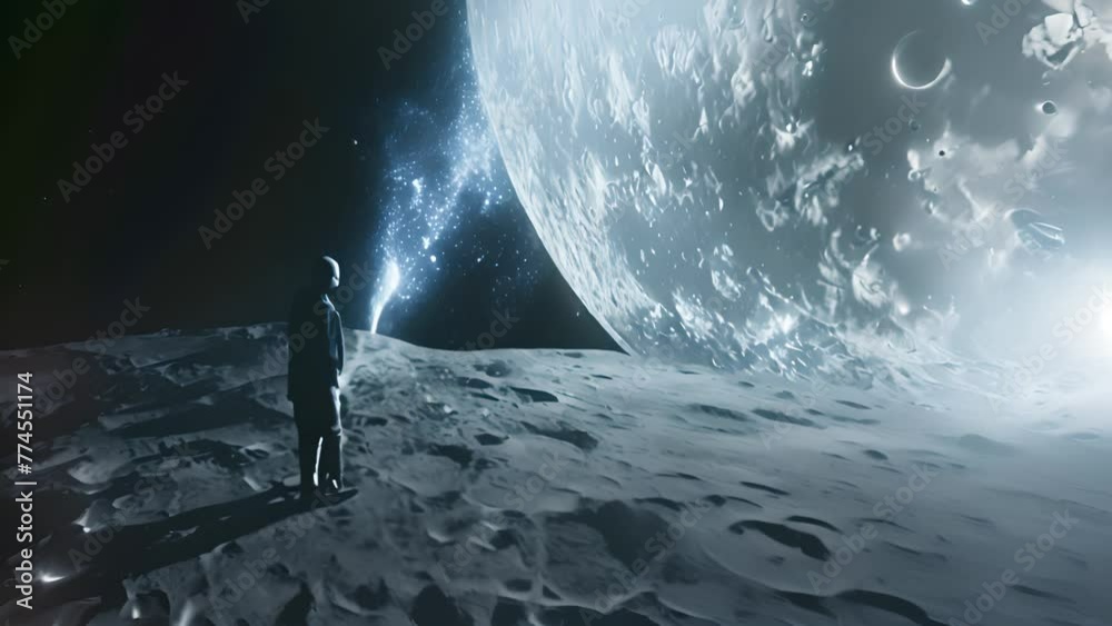 Sticker astronaut gazing at the moon surface with ai generated.