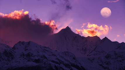 梅里雪山の美しい夕景