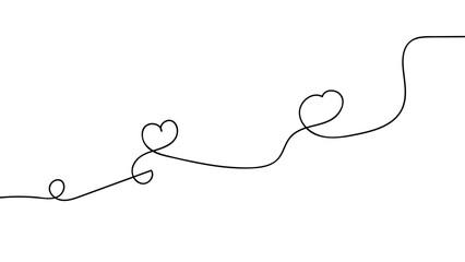 One continuous drawing of heart and color shape love sign. Thin flourish and romantic symbols in simple linear style. Editable stroke. Doodle outline no background. card, banner. vector illustration