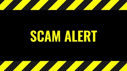 Scam alert with animation text video screen background
