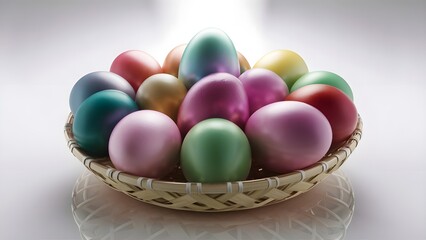 Obraz na płótnie Canvas Colorful easter eggs in basket isolated on white background 
