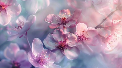 Blooming botanical night, watercolor fantasy of fragrant petals and nectar, under pastel skies, a springtime dream - obrazy, fototapety, plakaty