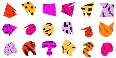 Set of colorful doodle organic shapes. Contemporary design, abstract art. Vector illustration