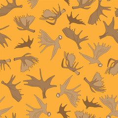 Moose Antlers on orange seamless pattern print background