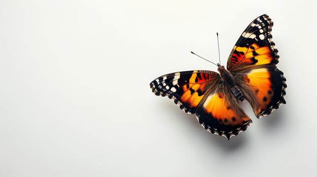 beautiful butterfly isolated on white copy space Small tortoiseshell (Aglais urticae L.) butterfly with open wings against white background , Generative Ai