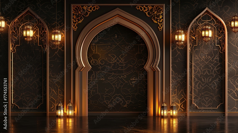 Wall mural 3D background vector Ramadan Kareem Islamic greeting card with lanterns