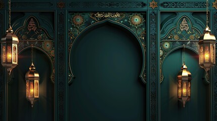 3D background vector Ramadan Kareem Islamic greeting card with lanterns - obrazy, fototapety, plakaty