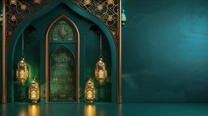 3D background vector Ramadan Kareem Islamic greeting card with lanterns