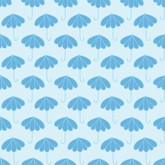 Fototapeta na wymiar Raindrop shapes make blue umbrellas seamless pattern print background