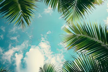 Fototapeta na wymiar Palm Tree On Blue Sky Background