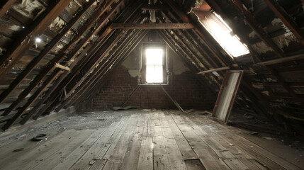 The creaky attic of an abandoned mansion holds secrets waiting to be discovered. . . - obrazy, fototapety, plakaty