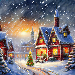 Christmas scene with snowstorm
눈보라가 몰아치는 크리스마스 풍경
 - obrazy, fototapety, plakaty