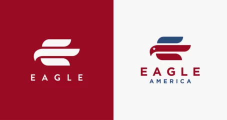 Foto op Canvas Abstract E letter for eagle logo icon vector template on red white background, American eagle logo © DOMHOUZE