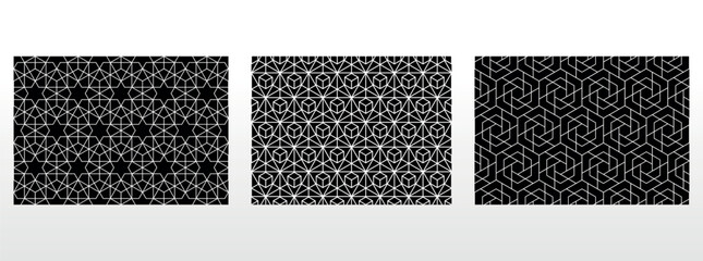 Geometric set of seamless black and white patterns. Simple vector graphics. - 774555731