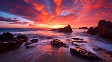 Fototapeta premium A mesmerizing sunrise casting vibrant hues across the horizon, capturing the beauty of solar activities
