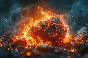 Photorealistic image of a random object engulfed in flames, detailed textures visible ,3DCG,clean sharp focus