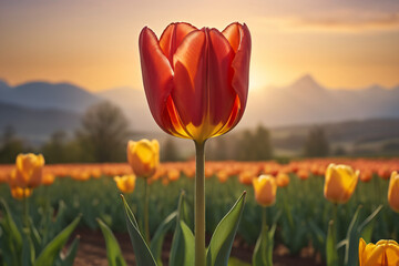 tulips in the sunset
