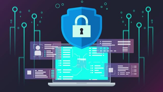 information security, data protection, antivirus, antivirus computer shield 4k animation 