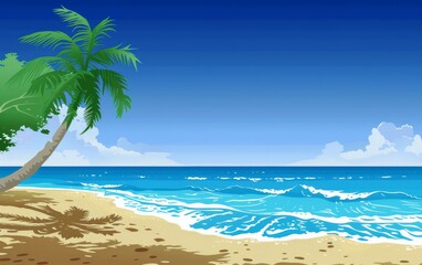 Fototapeta na wymiar Palm Tree Painting on a Beach