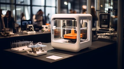 An industrial design workshop equipped with 3D printers and prototyping tools - obrazy, fototapety, plakaty