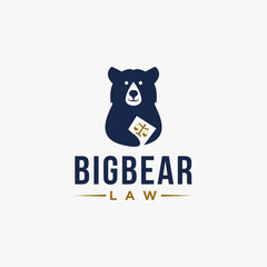 Big bear holding law book logo icon vector template on white background