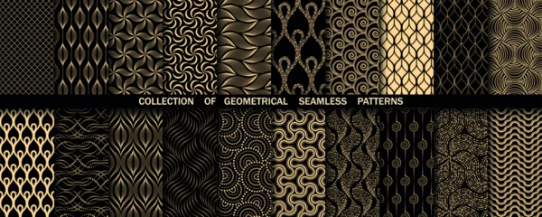 Poster Geometric set of seamless black and gold patterns. Simple vector graphics © ELENA