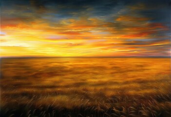Sunset Over a Field Painting