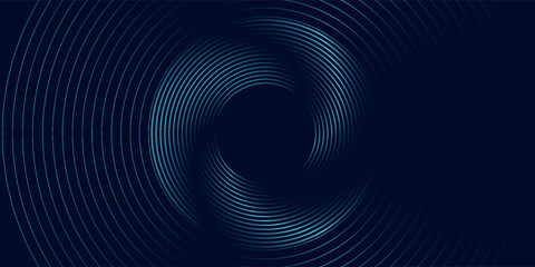 Futuristic abstract dark blue horizontal banner background. Glowing blue circle lines design.