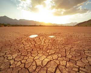 A Large Puddle of Water in the Middle of a Desert - obrazy, fototapety, plakaty