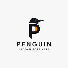Letter P for penguin logo icon vector template on white background