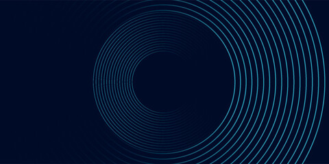 Futuristic abstract dark blue horizontal banner background. Glowing blue circle lines design. eps 10