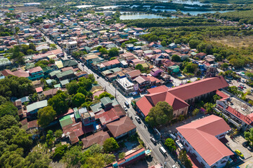 Kawit, Cavite, Philippines - Aerial of the Poblacion area of Kawit and Tirona Highway. - obrazy, fototapety, plakaty