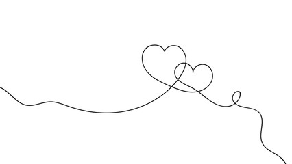 One continuous drawing of heart and color shape love sign. Thin contour and romantic symbol for greeting card and web banner. Doodle outline no background. Editable stroke. vector illustration