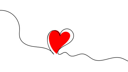 One continuous drawing of heart and color shape love sign. Thin contour and romantic symbol for greeting card and web banner. Doodle outline no background. Editable stroke. vector illustration
