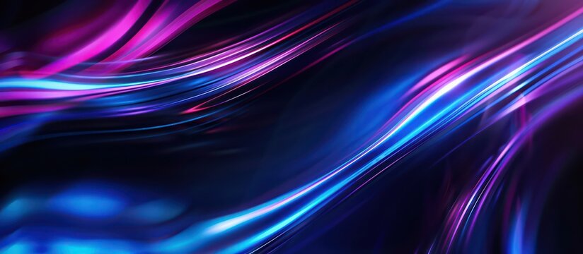navy blue curved lines and light flare motion, this neon glowing abstract background contrasts against a dark backdrop