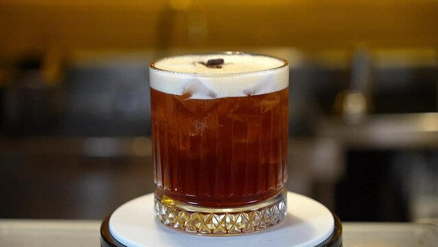 Popular cocktail called carajillo made with espresso coffee, liquor and ice