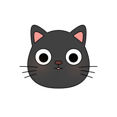 A cartoon cat with big eyes and a cute smile. The cat is black and white. The cat has a pink nose and a pink tongue