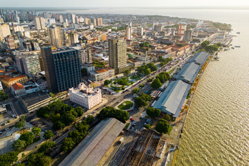 Aerial View of Docks Station and Waldemar Henrique Square in Belem City in North of Brazil