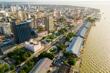 Aerial View of Docks Station and Waldemar Henrique Square in Belem City in North of Brazil