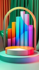 Statistic chart icon, 3D, bright colors, direct view, data analysis, 