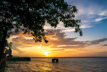 View of Beautiful Colorful Sunset From Ver o Rio Touristic Complex in Belem City in North of Brazil
